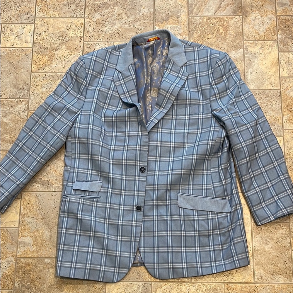 R Lewis Men's Blue Plaid Blazer